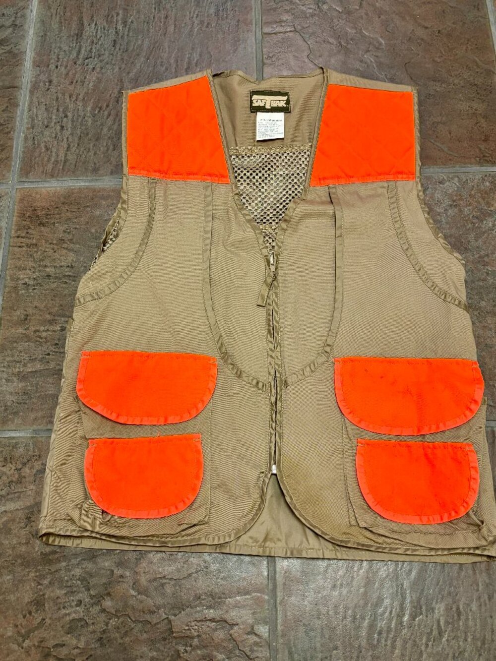 ~~Saf-T-Bak Vintage Hunting Vest Blaze Orange Brown Shell Loops Game Bag Mens M